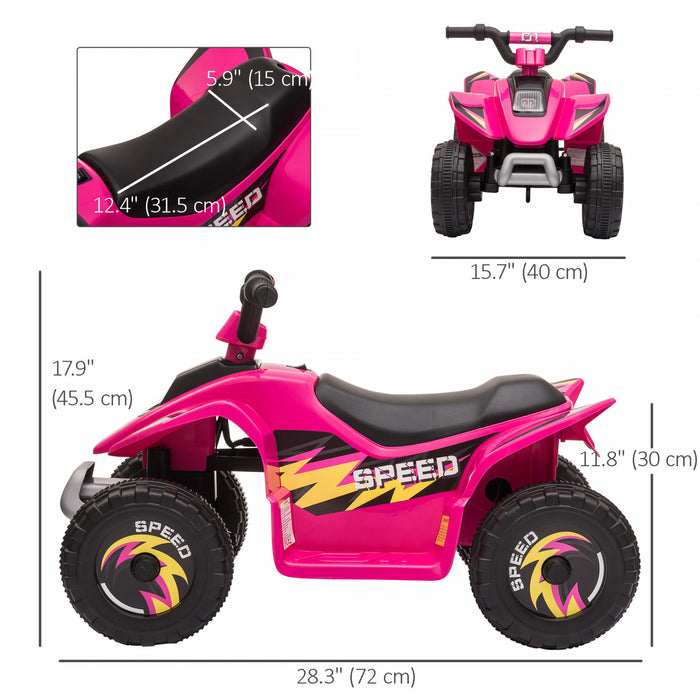 Aosom Kids Atv, 6v Battery Powered Ride-On Electric Car For Kids, Toddler Quad 4 Wheeler With Forward, Reverse Switch, For Boys Girls 18-36 Months, Pink