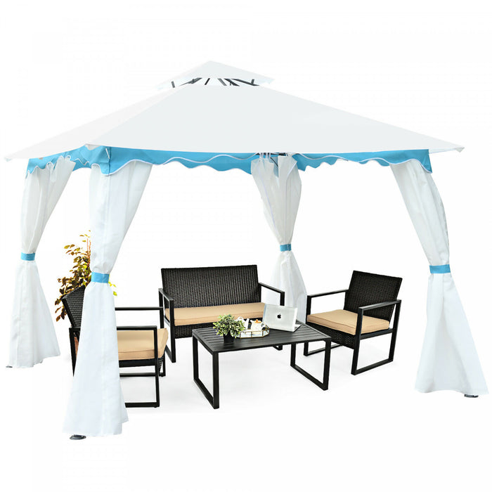 Costway 2 Tier 10'x10' Patio Gazebo Canopy Tent Steel Frame Shelter Awning W/ Side Walls