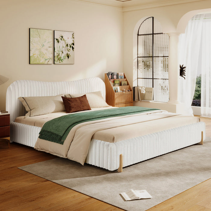 Luna Upholstered Bed with Plush Headboard,King Size - White