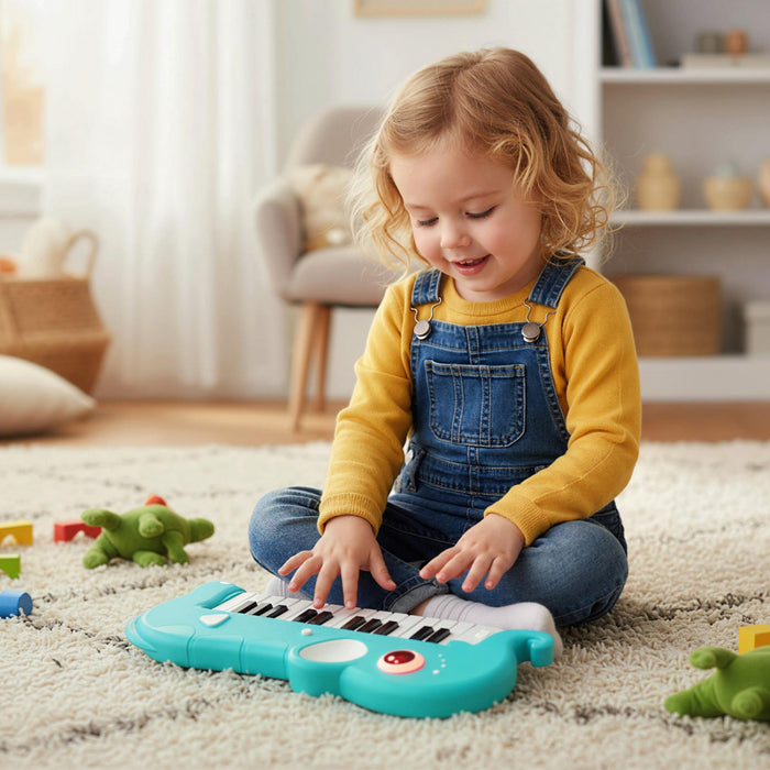 Costway 25-Key Kids Piano Keyboard Elephant Shape Toy Digital Piano with Built-in Music & Light Blue