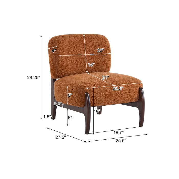 Coco Modern Boucle Lounge Chair with Solid Wood Frame, Orange