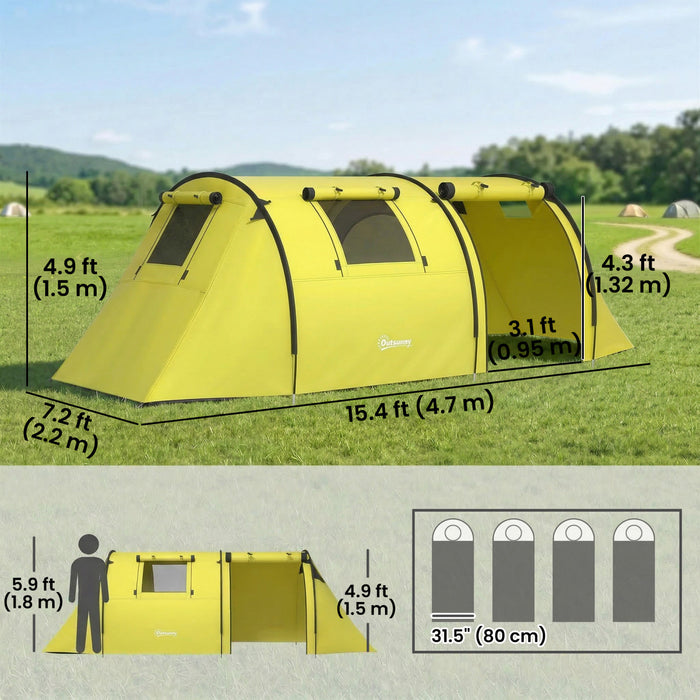 Outsunny 3-4 Person Camping Tent with 2 Rooms, Waterproof Family Tent
