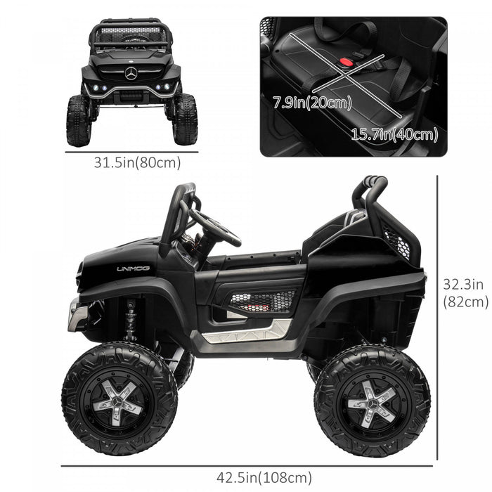 Aosom Licensed Mercedes-benz Unimog Ride On Truck, 12v Battery Powered Electric Vehicle With 2.4g Remote Control, 3 Speed Spring Suspension, Led Lights, Mp3, Music, Horn, Black