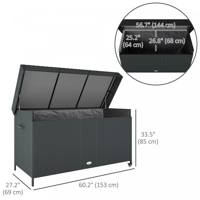 Outsunny 165 Gallon Outdoor Storage Deck Box With Liner, Gas Strut & Wheels
