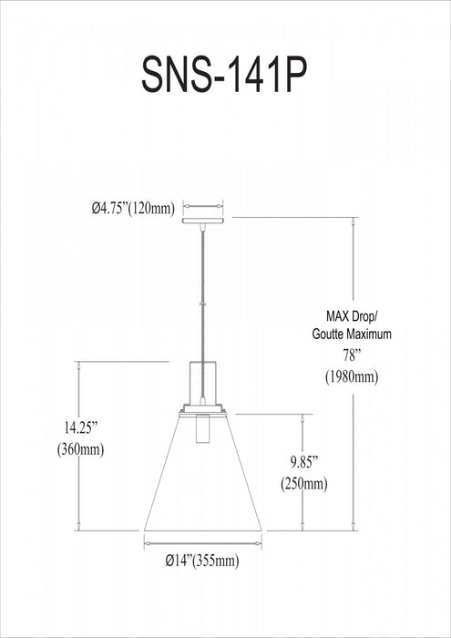 Dainolite Sonus 1 Light Pendant Matte Black Lamp