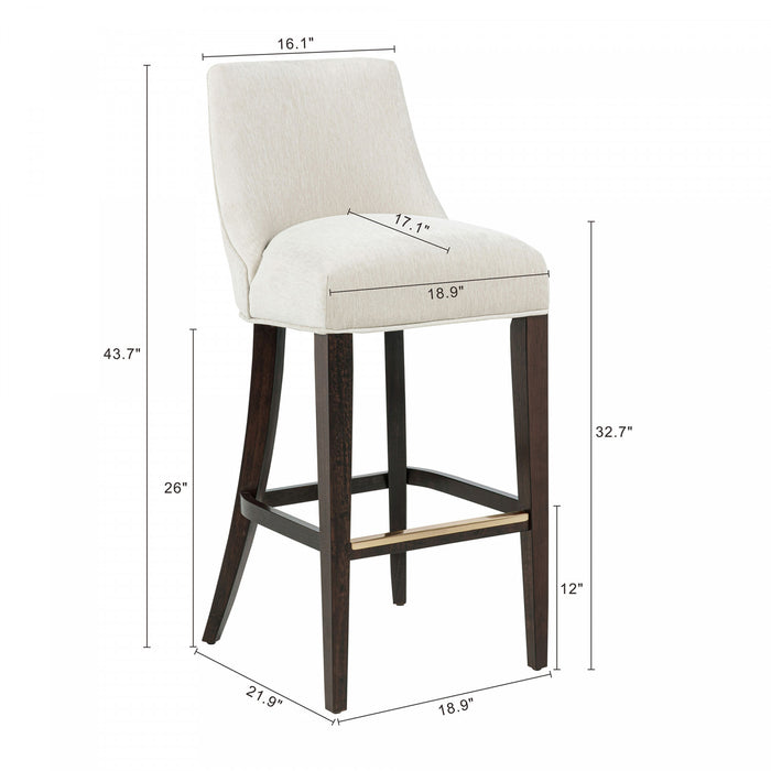 Beever Modern Chenille Wood Upholstered Barstool in Cream - Set of 3 Bar Stool