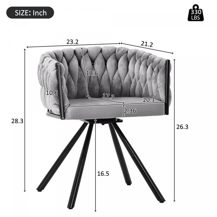 Amelia Velvet Swivel Dining Chairs with Tufted Upholstered and Metal Legs Set of 6, Grey