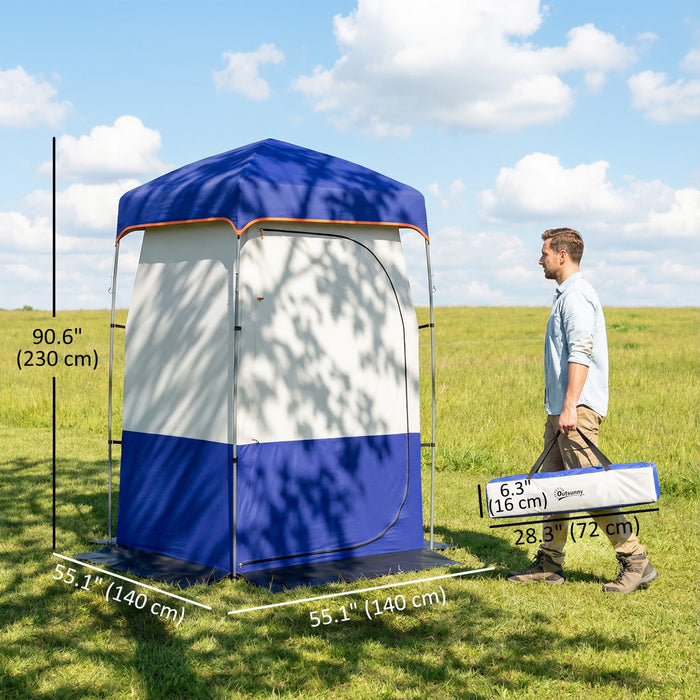 Outsunny Camping Shower Tent with Solar Shower Bag and Carrying Bag, Blue