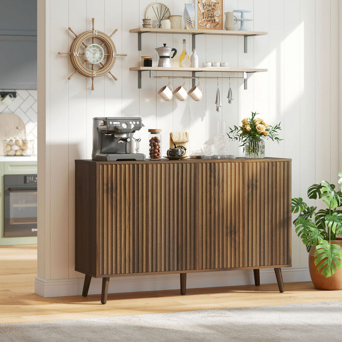 HOMCOM Sideboard, Fluted Buffet Cabinet with Adjustable Shelves, Dark Brown