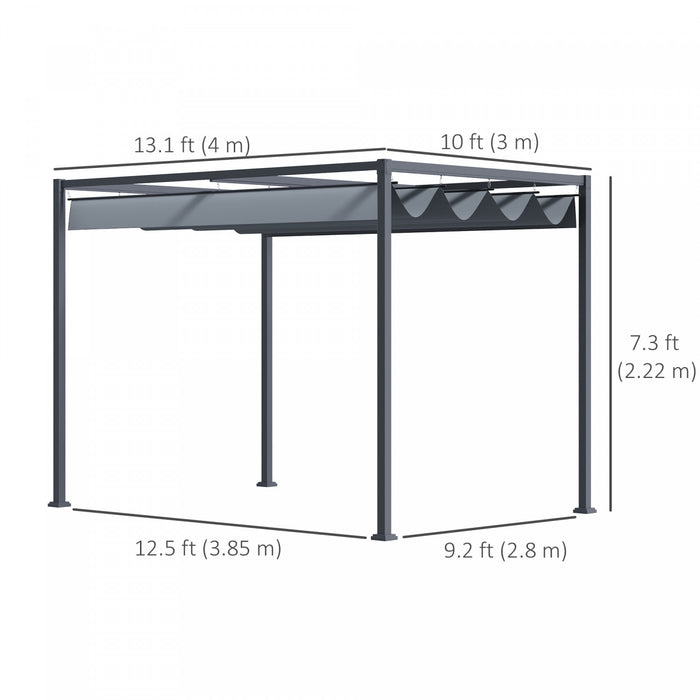 Outsunny 13' X 10' Patio Pergola With Retractable Canopy, Dark Grey