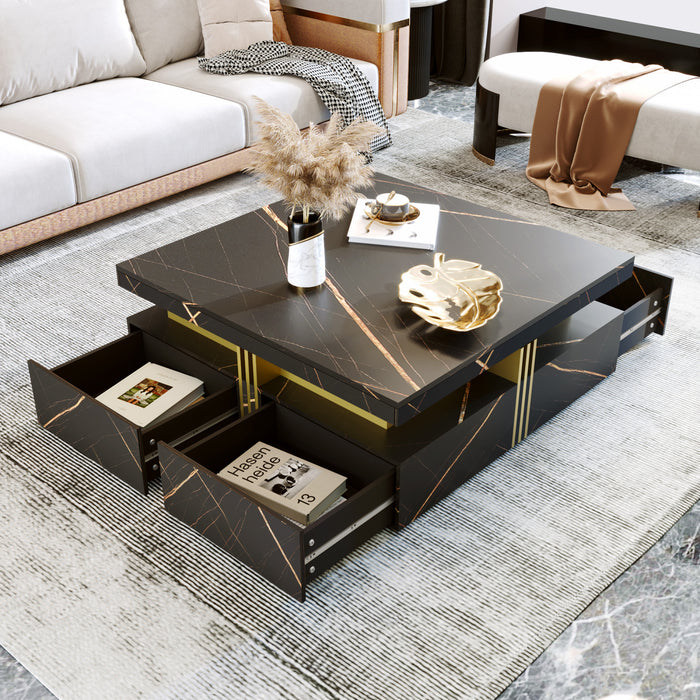 Marcia 43.3\" Square Engineered Wood Coffee Table With Storage Drawers, Black