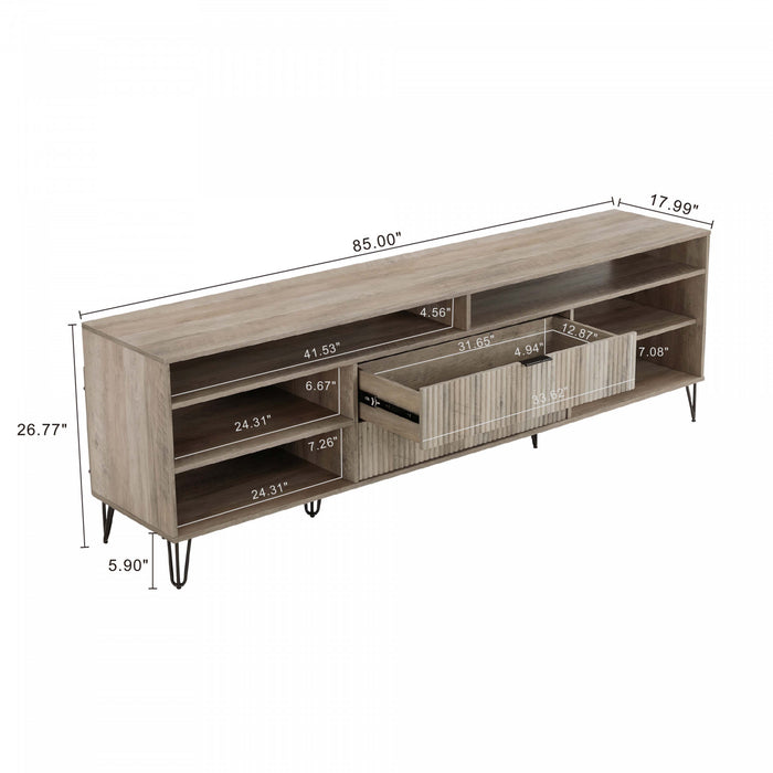 Dumbo Modern 85\" Fluted TV Stand in Rustic Gray