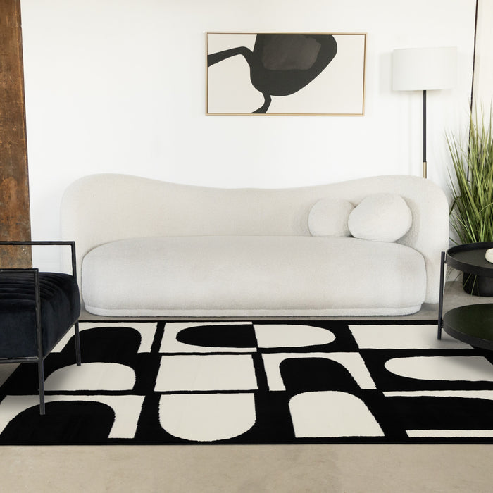 Florence Black White Dynamic Geometric Design, 5'3\" x 7'4\" Indoor Area Rug