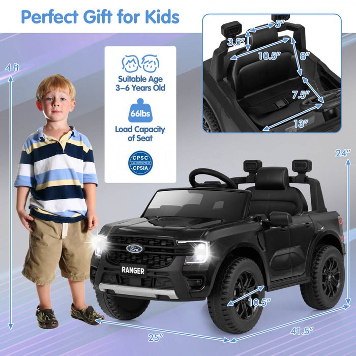 Costway 12v Licensed Ford Ranger Kids Ride On Car With Remote Control Storage Basket Black