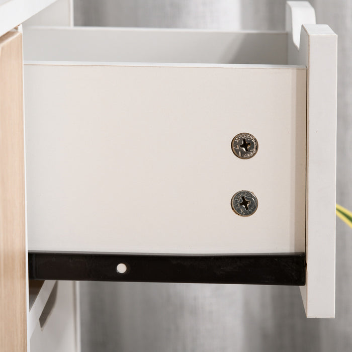 HOMCOM Sideboard Storage Cabinet with Drawer, White and Nature Wood