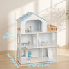 Qaba Wooden Doll House for Girls w/ Elevator, DIY Dollhouse Playset w/ 5 Rooms and 13 Furniture Accessories, Pretend Play Toy Gift for Kids 3-6, Blue
