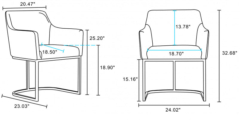 Serena Modern Metal Vegan Leather Armchair in Taupe - Set of 2 Dining Chair