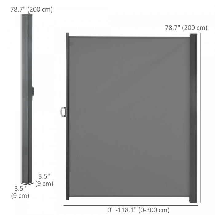 Outsunny 118\" X 79\" Retractable Side Awning Patio Outdoor Folding Privacy Screen With Resistance To Uv Rays & Wind, Light Grey