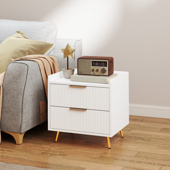 HOMCOM Bedside Table, Nightstand with 2 Drawers for Bedroom, White