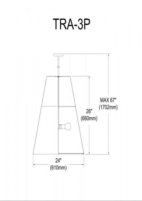 Dainolite Trapezoid 3 Light Pendant Trapezoid Black/White Shade White Fabric Diffuser Lamp