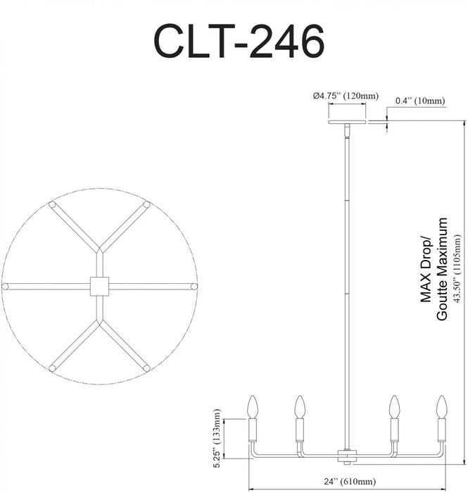 Dainolite Colette 6 Light Chandelier Matte Black Lamp