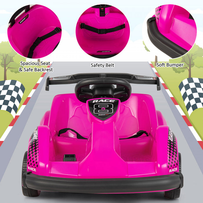 6v Battery Powered Go Kart Kids Ride On 4 Wheel Racer Rc W/ Bumper & Music Pink