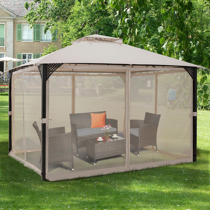 Costway 12' X 10' Outdoor Patio Gazebo Canopy Shelter Double Top Sidewalls Netting Beige