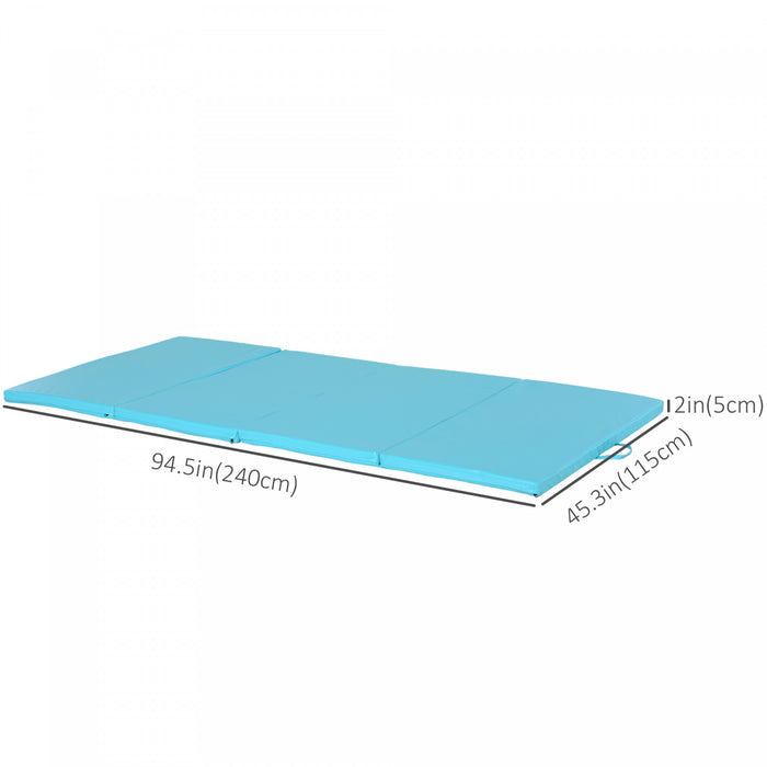 Soozier 4ft X 8ft X 2inch Tri-fold Gymnastics Tumbling Mat Exercise Mat With Carrying Handles For Mma, Martial Arts, Stretching, Core Workouts, Light Blue