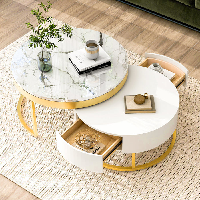 Herman 31.5\" Modern Nesting Coffee Table With Storage Drawers, White