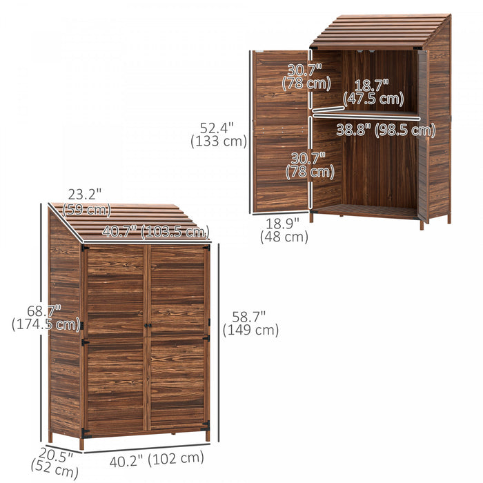 Outsunny Wood Shed, Outdoor Storage Cabinet With Double Doors, Mixed-brown