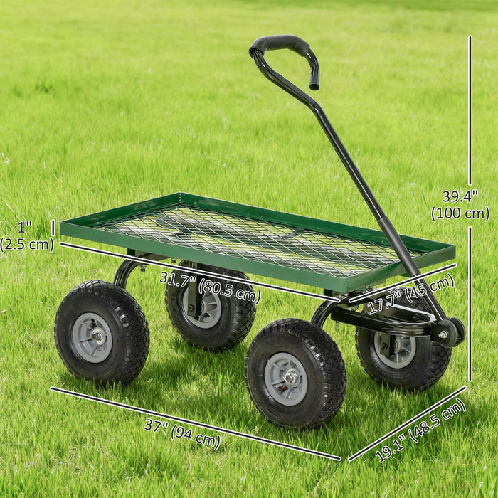 Outsunny Heavy Duty Garden Wagon Cart, Utility Wagon Cart with Metal Frame, 10\" Wheels and 180° Rotating Handle, 330 lbs Capacity, for Garden, Beach, Lawn, Black