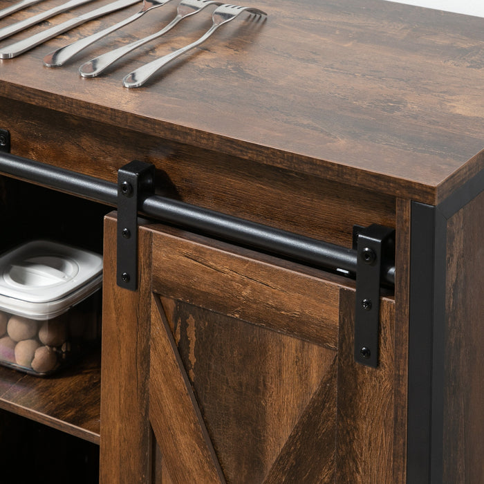 HOMCOM Industrial Sideboard Buffet Cabinet with Barn Doors Rustic Brown