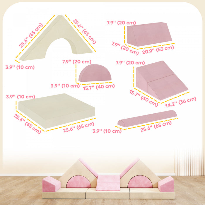 Qaba 12 PCS Modular Kids Play Couch, Child Sectional Sofa, Bedroom and Playroom Furniture for Toddlers, Convertible Foam and Floor Cushion for Boys and Girls, Pink