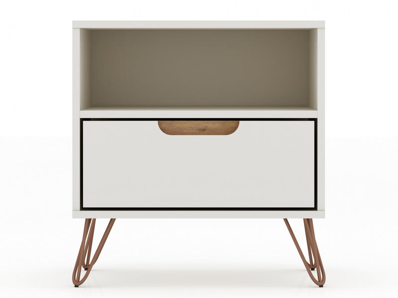 Rockefeller Mid-Century Modern 20\" Nightstand in Off White (1-Drawer) - Set of 2