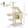 Pawhut 49" Cat Tree With Hammock, Cat Condo Tower With Scratching Post For Indoor Cats, Beige|Pawhut 49 '' Arbre A Chat Tour Chaton Griffoir Griffoir Escalade Centre D'activite Maison De Jeu Meu
