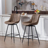 HOMCOM 27" Bar Stools Set of 2, PU Leather Counter Height Barstools, Brown