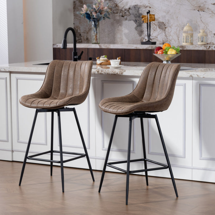 HOMCOM 27\" Bar Stools Set of 2, PU Leather Counter Height Barstools, Brown