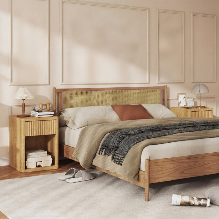 HOMCOM Modern Nightstand Set of 2, Bedside Table for Bedroom, Oak