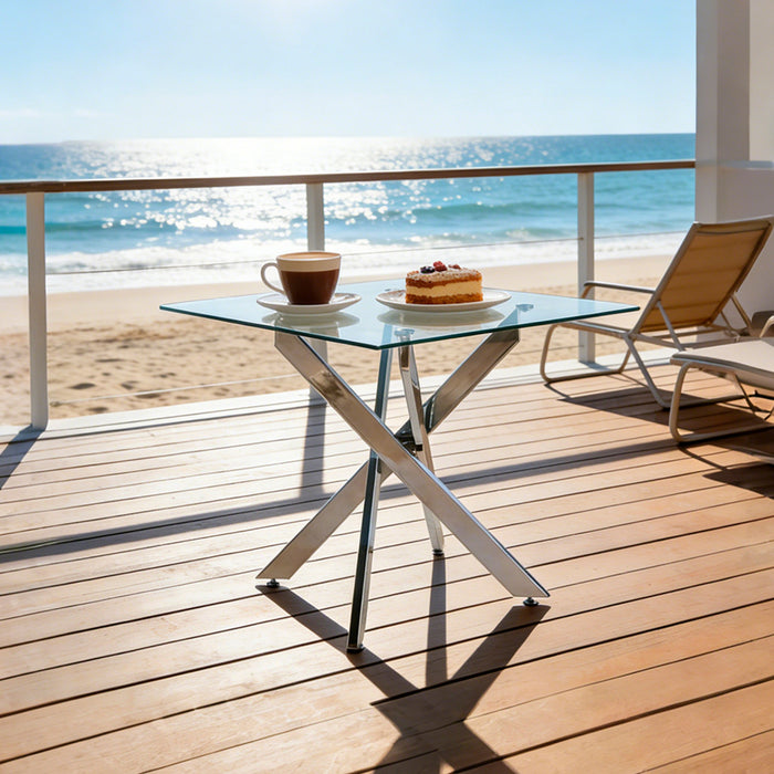 Olivia Square Glass Dining Table with Multi-Use Function,Chrome