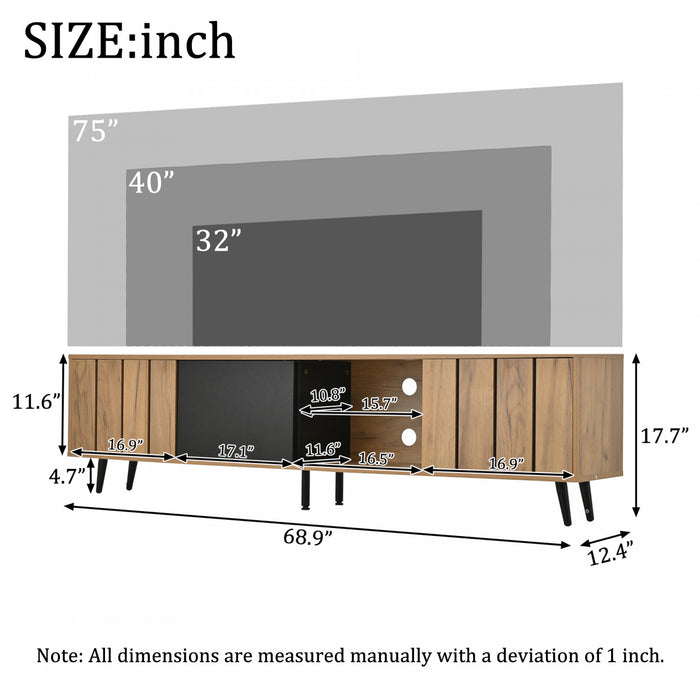 Nathan TV Stand Media Console with 3 Doors and Open Shelving,Natural