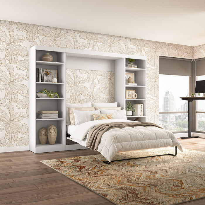 Bestar Pur Full Murphy Bed with Two Shelving Units 109-Inch Wall Bed - White