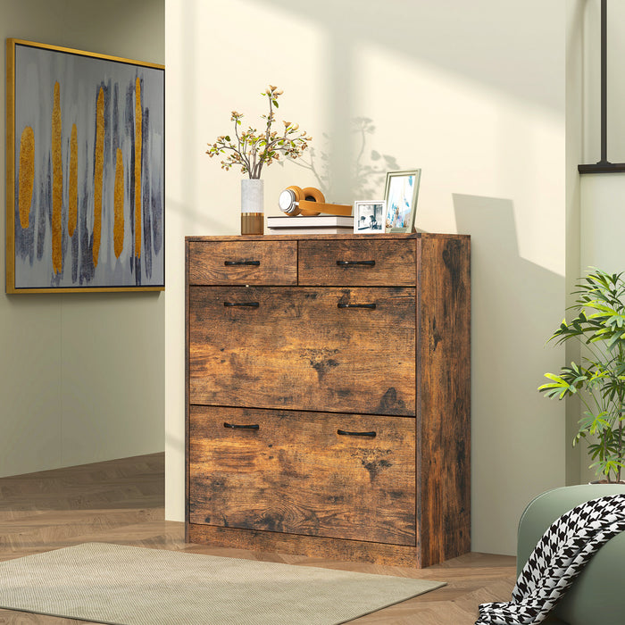 HOMCOM Entryway Cabinet with 2 Flip Drawers for 12 Pairs of Shoes Brown