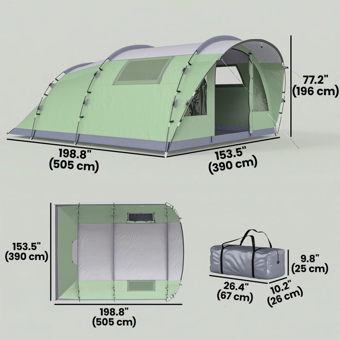 Outsunny Multi-Room Camping Tent for 5 Person, Large Family Tent, Green