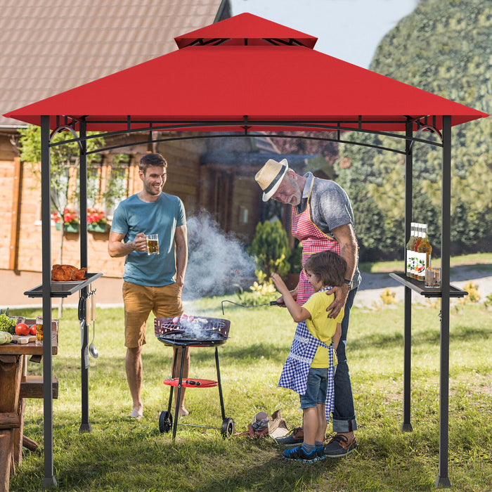 8' X 5' Bbq Grill Gazebo 2-tier Barbecue Canopy Vented Top Shelves Shelter Wine