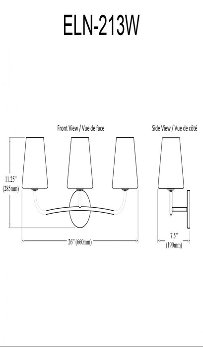 Dainolite Eleanor 3 Light Vanity Light Matte Black White Opal Glass Lamp