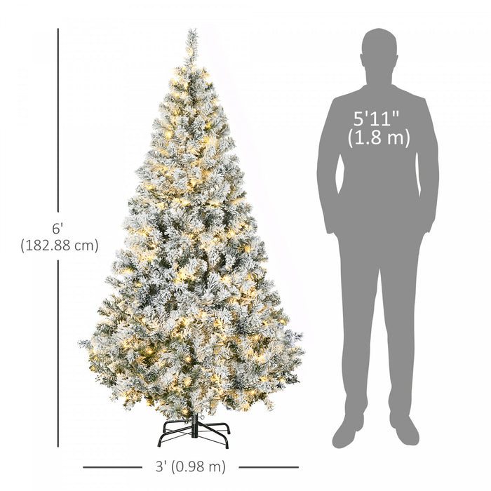HOMCOM 6 Foot Snow Flocked Artificial Christmas Tree with Lights
