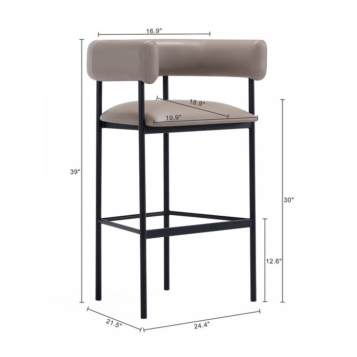 Onda Contemporary Vegan Leather Metal Upholstered Barstool in Taupe