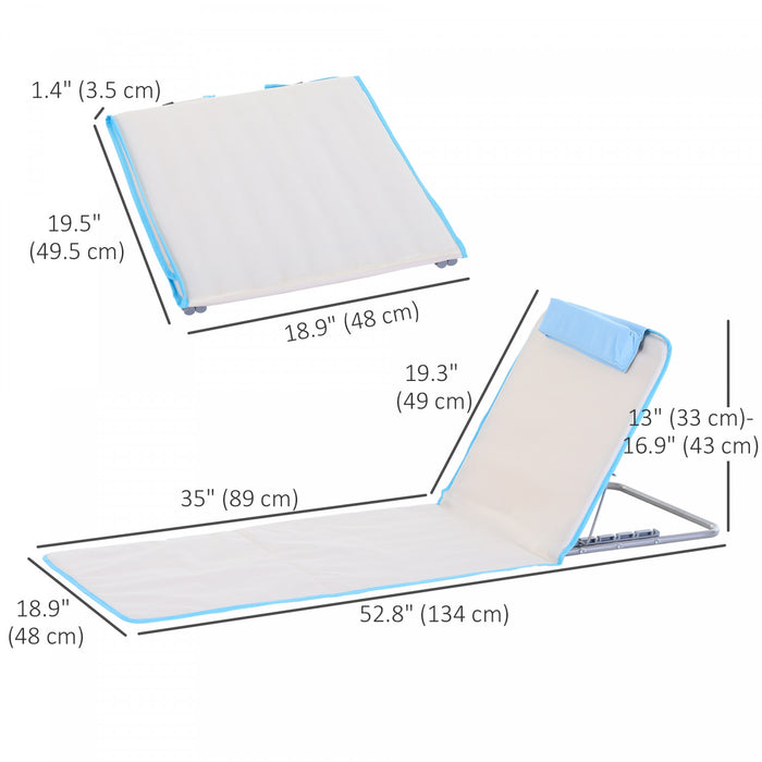 Outsunny 2 Pcs Folding Beach Lounge Chair W/ Pillow, Beige