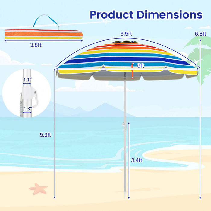 Costway 6.5 FT Patio Beach Umbrella Sun Shade Tilt Aluminum Sports Portable Carry Bag