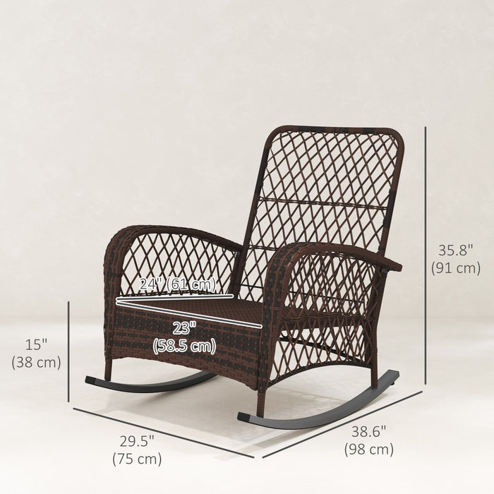 Outsunny 2 Pcs Rattan Rocking Chair With Soft Cushion For Garden, Red